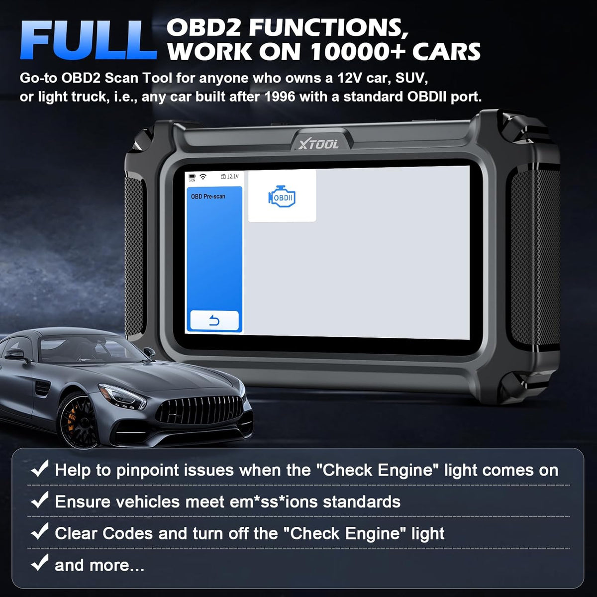XTOOL D5 Car Code Reader and Reset Tool, Engine ABS SRS Transmission Car Diagnostic Tool with EPB Service, ABS Bleed, Throttle Relearn, Clear Check Engine Light Code Reader with 9 Resets, Free Update