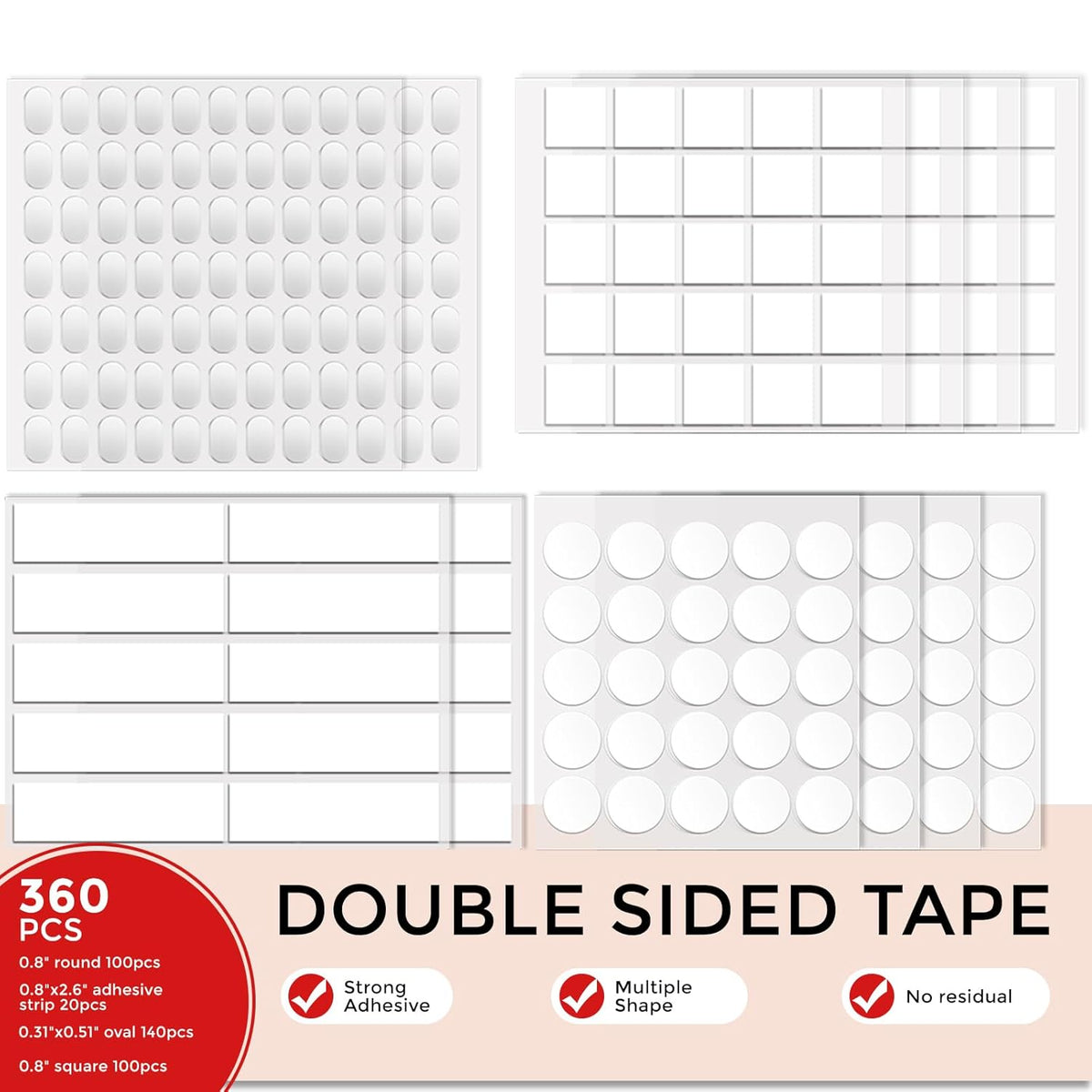 360pcs Nano Double Sided Tape for Wall 0.8" Sticky Dots Mounting Putty Two Sided Adhesive Museum Putty Multi-Shape Sticky Tack No Traces - Crafts Poster Decoration Picture Hanging Crafting Party