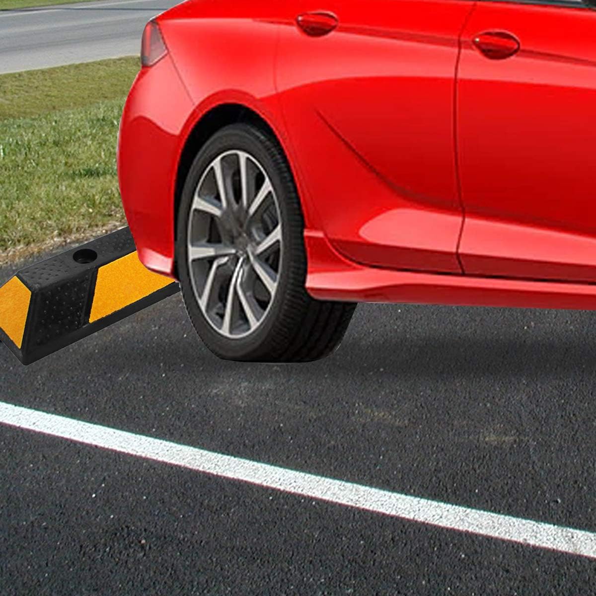 Parking Stopper for Garage 72" Long 1 Pack with 4 Installation Bolts High Reflective Yellow Safety Stripes Wheel Stop Stoppers for Car Truck RV and Trailer Stop Aid 1 Pack
