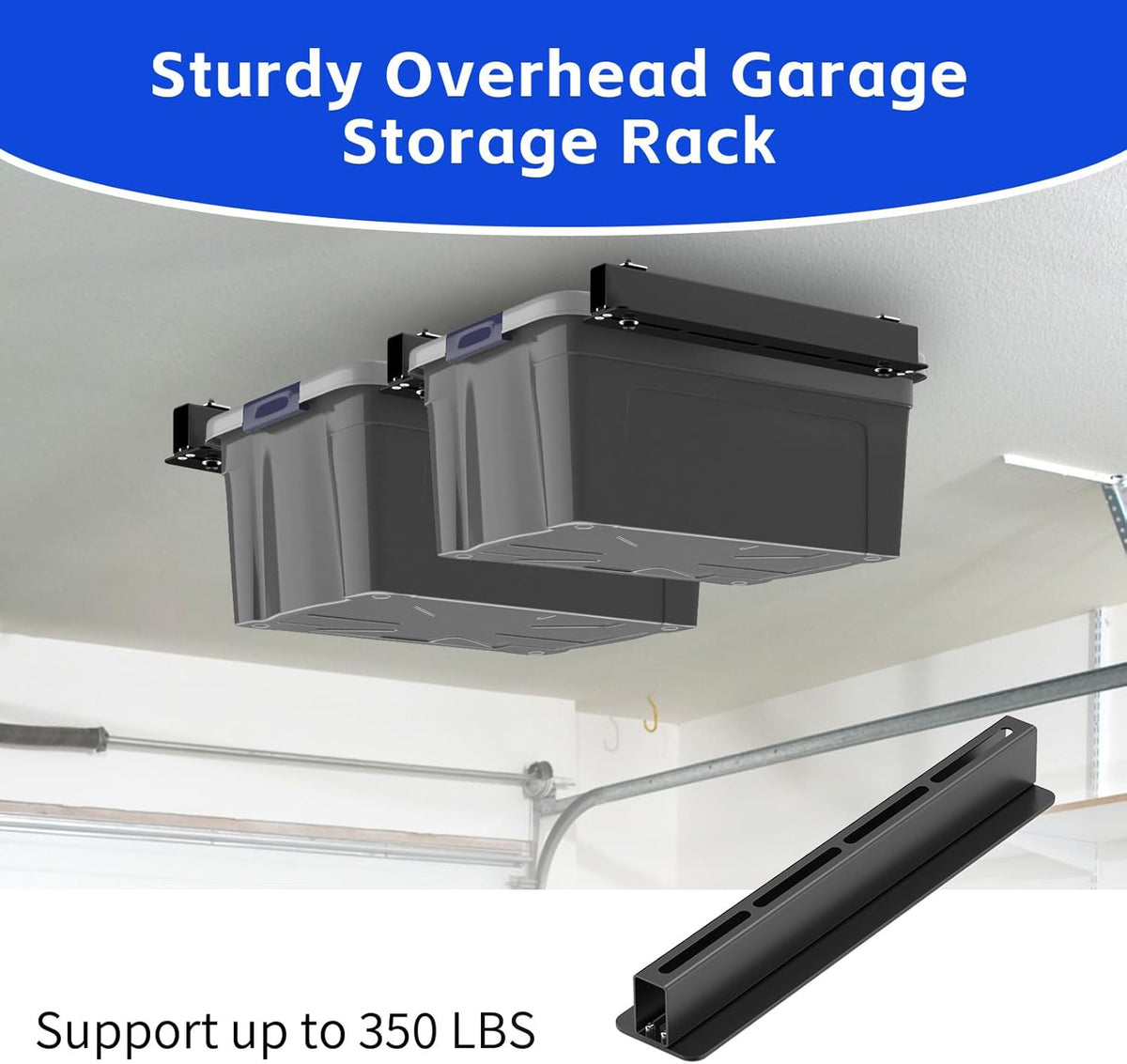 3 Pack Overhead Storage Bin Rack, Ceiling Racks for Utility Bins Organization, Heavy Duty Rack Ceiling Garage Storage for Supports Most Bins Container (for 2 Bins, Bins are not included)