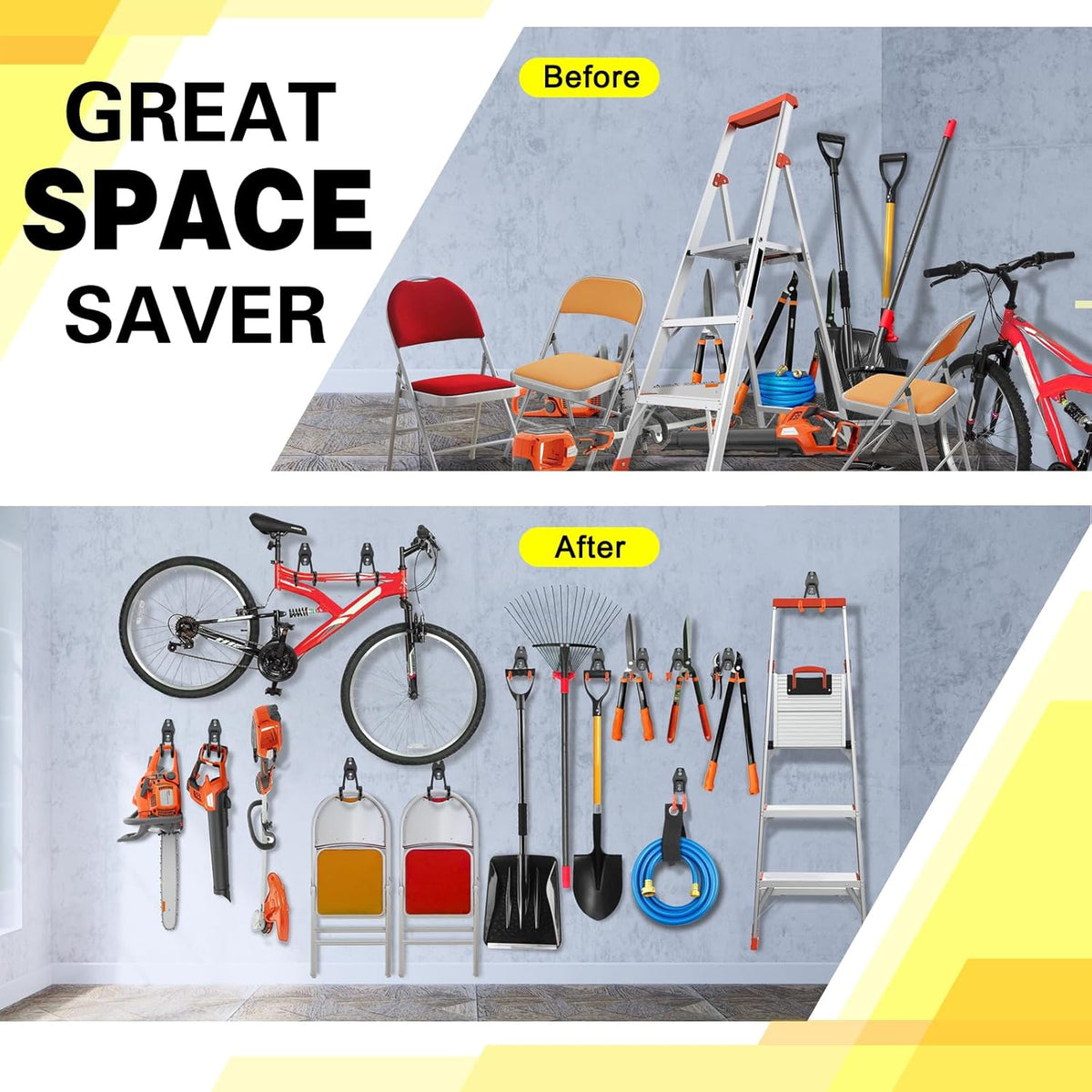 10 Pack Garage Hooks Heavy Duty Storage Organizer Wall Mount Power and Garden Tool Hangers, for Hanging Ladders, Ropes, Hose, Bulk Items