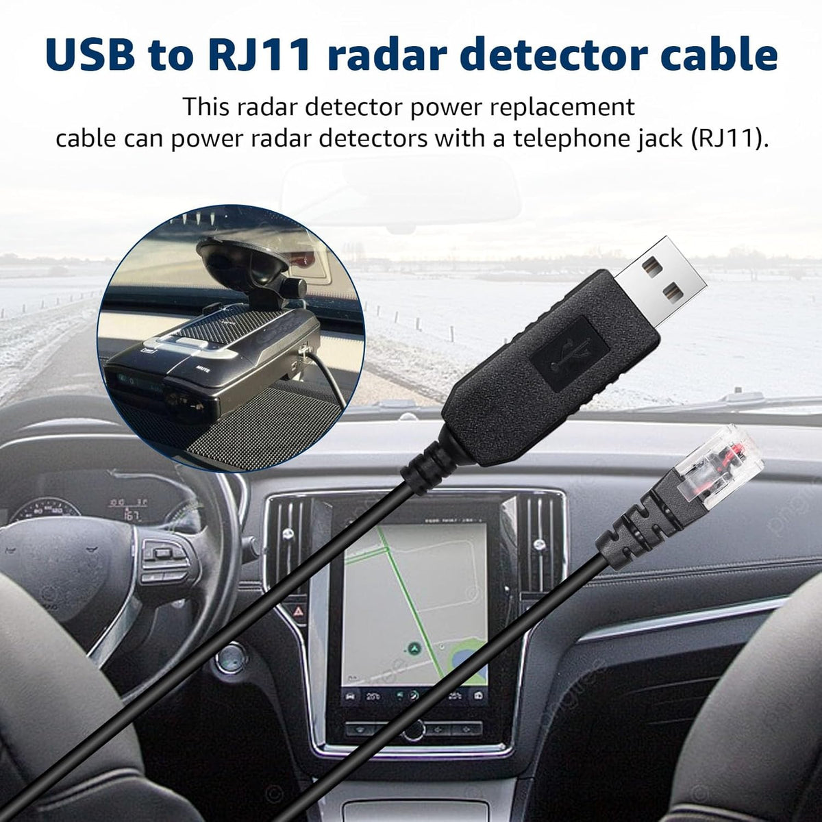 USB-C to RJ11 & USB to RJ11 Radar Detector Cables, 6.56Ft Each, Compatible with Escort, Uniden, Beltronics, Cobra, Radenso XP & More (Premium Replacement Power Cords)