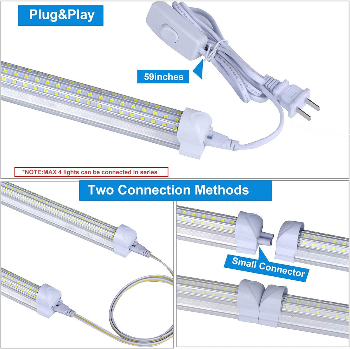 (6-Pack, 8FT LED Shop Light, U Shape Integrated T8 LED Tube Light,18800LM, 144W, 6000K Cold Light, 8 Foot Linkable Shop Lights W/Built-in ON/Off Switch for Warehouse, Workshop