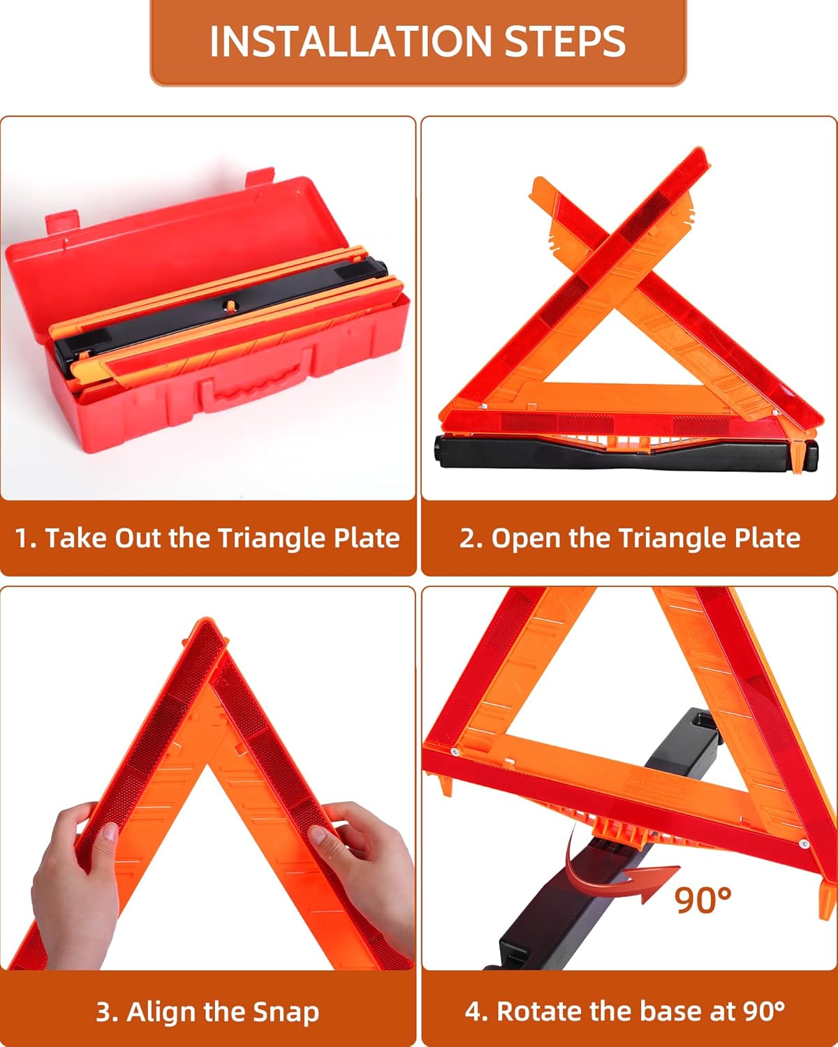 Noone Safety Triangles DOT Approved, 3 Pack Foldable Warning Reflective Triangles, US FMVSS 571 125 with Carrying Case, Heavy Base Emergency Roadside Triangles