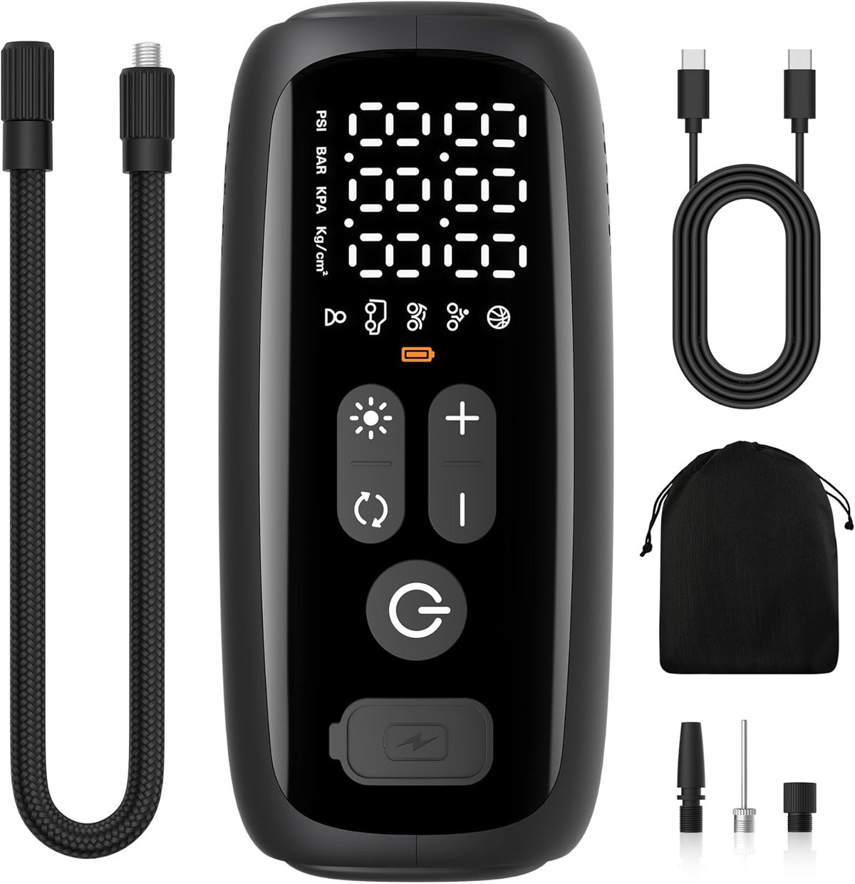 Tire Inflator Portable Air Compressor, 28 Cylinders 12V Air Compressor, 140W Auto Shut-Off with LED Light 150psi Pump, Portable Air Compressor for Car Tires, Bicycle, Moto, Ball etc.