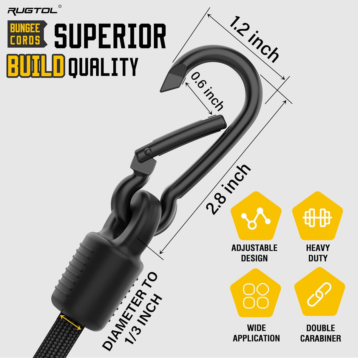 Bungee Cords with Hooks, Upgrade 48 inch Adjustable Bungee Cords with Carabiner Hooks, Easy to Adjust from 7 to 48 inch Elasticity UV-Resistance Bungee Straps Heavy Duty for Bike, Cargo, 4 Pack