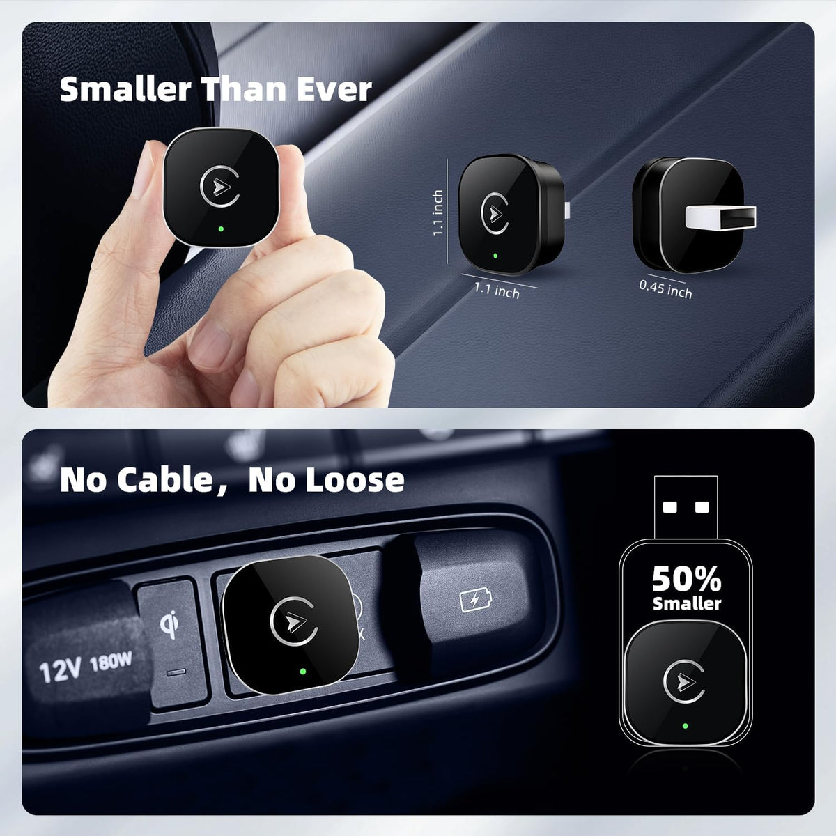 Wireless CarPlay Adapter for iPhone, Mini USB Design for Cars with Wired CarPlay, Fast Connection,5.8GHz WiFi,No Delay, Compatible with iOS 10+ & iPhone 6+, USB/Type C,Plug and Play (Black)