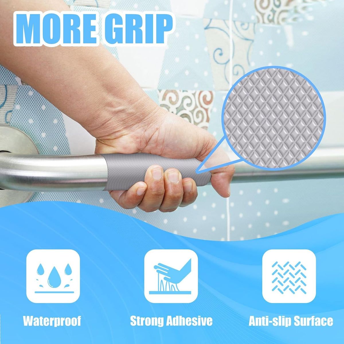 Rubber Grip Tape, Ultra-Thin Strong Adhesive Anti-Slip Waterproof Heat Resistant Wear-Resistant Cushion Pad, Making Handles or Contact Surfaces Safer, with Grip and Comfort (Gray, 2In x 10Ft)