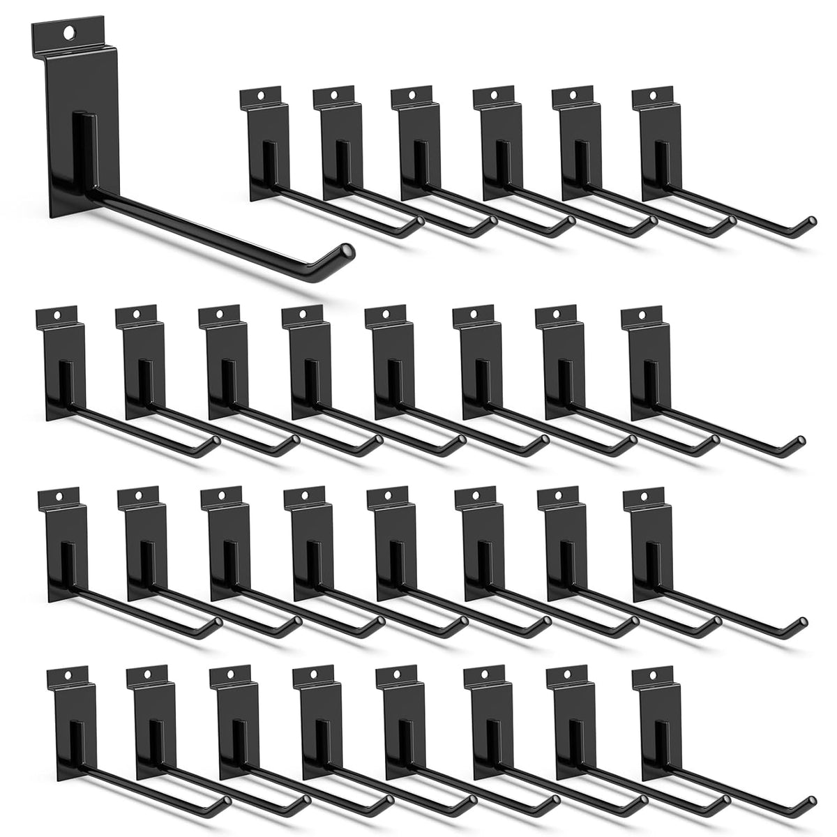 3-H Slatwall Accessories 30 Pack, 6 Inch Slatwall Hooks & Hangers, Heavy Duty Slat Wall Hanging Hooks, Proslat Accessories for Shop Retail Display