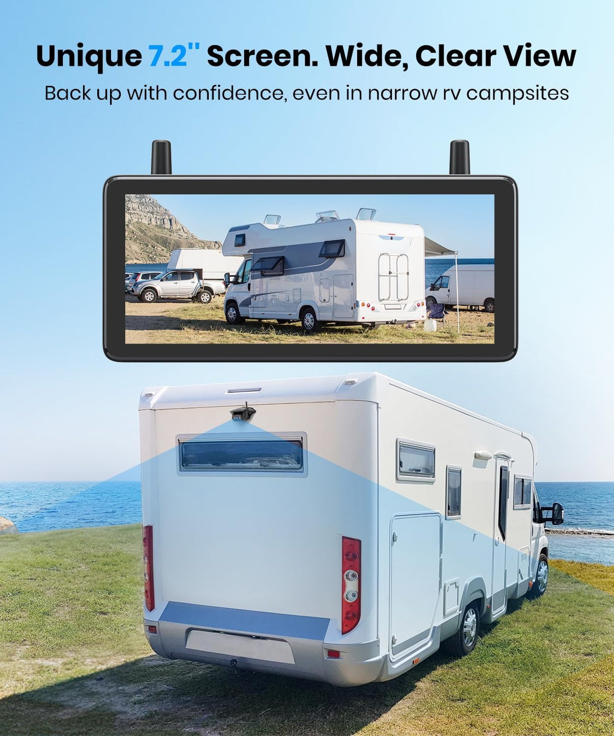 AUTO-VOX RV Backup Camera Wireless Plug and Play: Pre-Wired for Furrion System, IR Night Vision, HD 1080P 7.2'' DVR 3-Channels, Stable Signal & Wide Angle Rear View Camera for Trailer Camper Motorhome