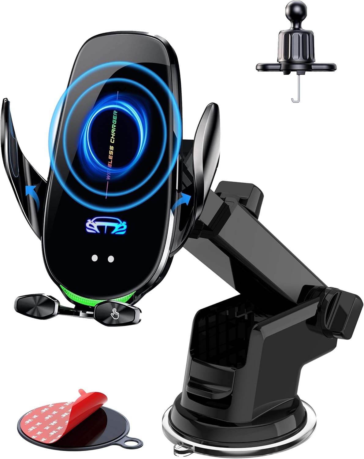 Wireless Car Charger Mount, Fast Charging Auto Clamping 15W Intelligent Dual Control Induction Car Phone Holder Mount Wireless Charging Compatible with All iPhone Android Smartphone