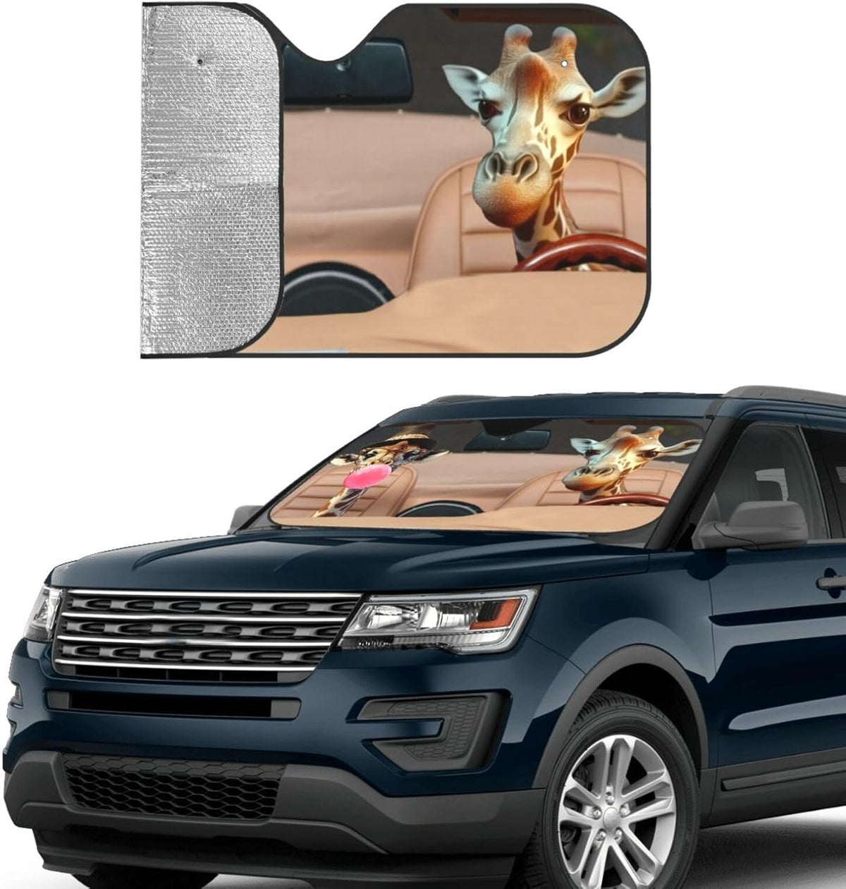 Funny Giraffe Car Sun Shade Windshield Sunshade Foldable Front Window Shield Cover for Truck SUV