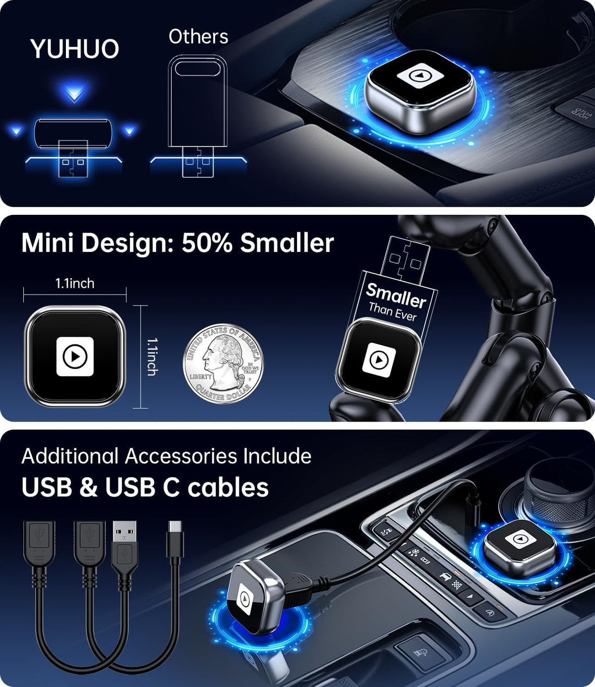 Wireless Carplay Adapter, 2025 Upgrade Mini USB Design for Car Play & Android Auto, Easy Use Fast Stable Connection for iPhone