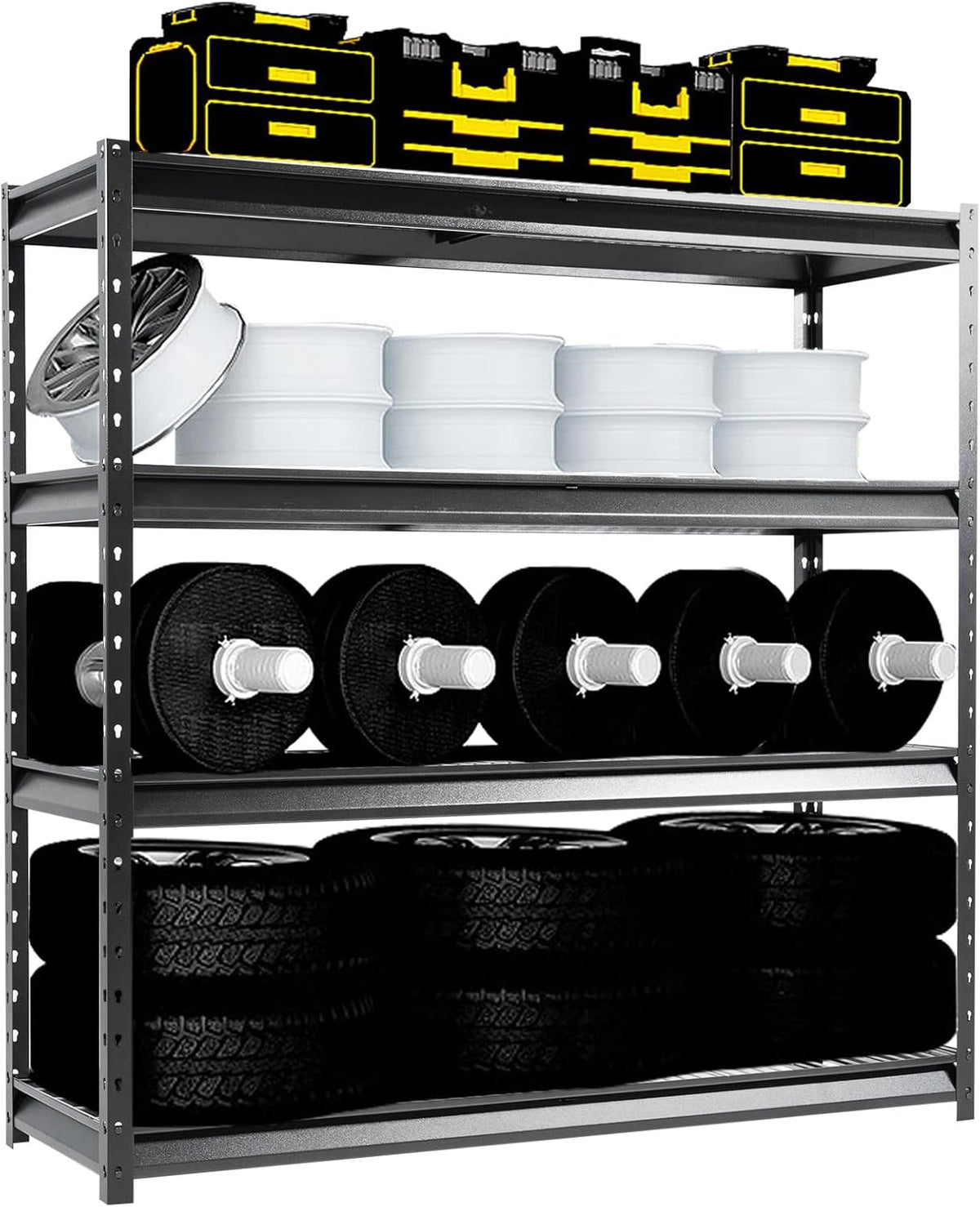 The Atlas 72" W Metal Garage Shelving Unit Load 12000 Lbs, 4 Tier Heavy Duty Storage Rack, Adjustable Industrial Shelves for Warehouse Shop Basement, 72" W x 24" D x 72" H, Black