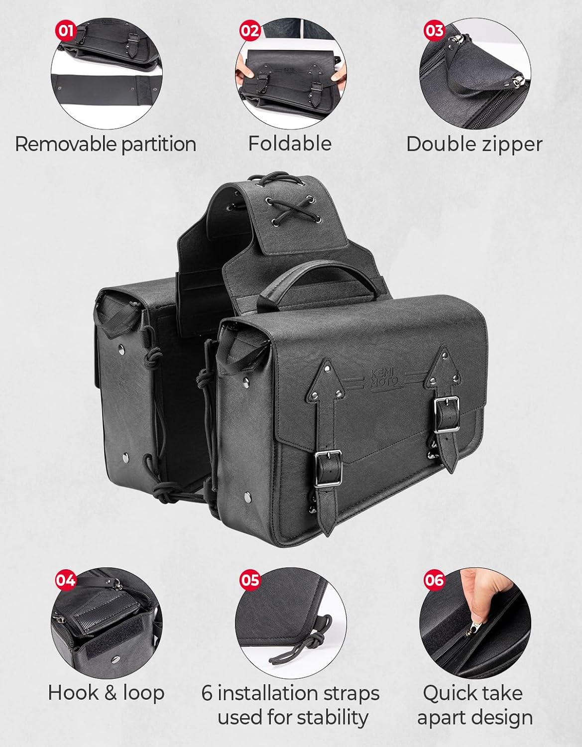 KEMIMOTO Motorcycle Saddlebags Leather Side Bags 12L Compatible with Sportster 883 1200 Softail Low Rider S Cruiser Dyna V-star Shadow Vulcan Rebel