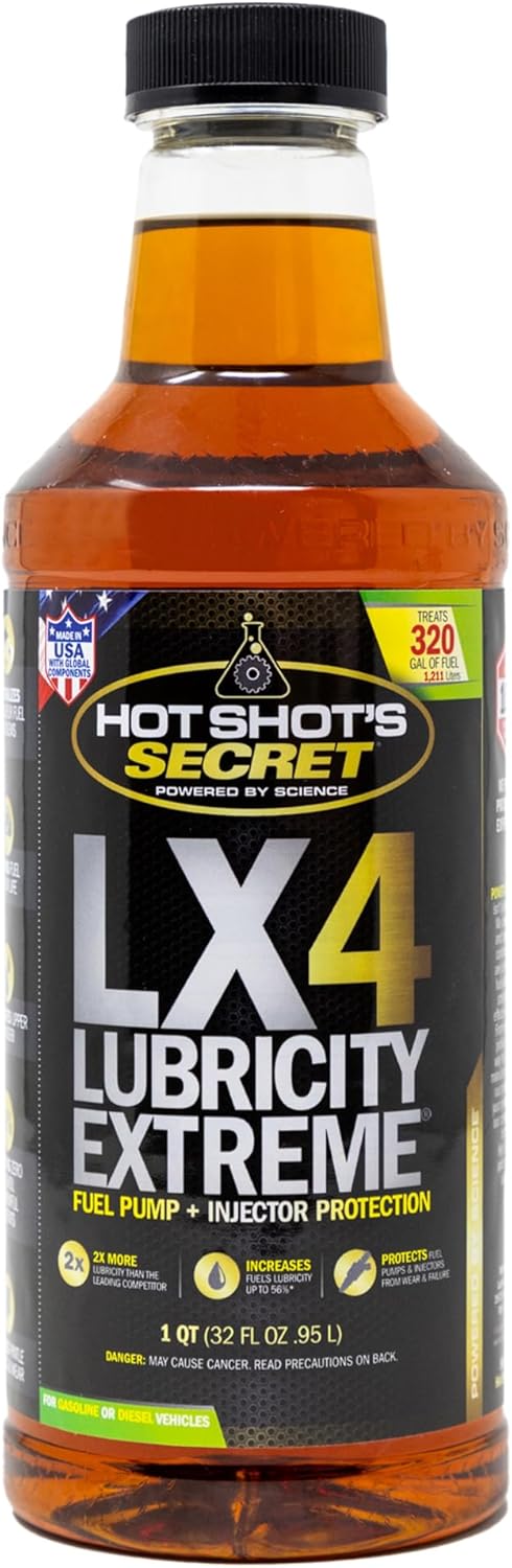 Hot Shot's Secret LX4 Lubricity Extreme – 32 Fl Oz - Fuel System Protection – Lubricates and Protects Fuel Pump and Injectors – Prevents Wear and Damage – For Gasoline or Diesel Engines