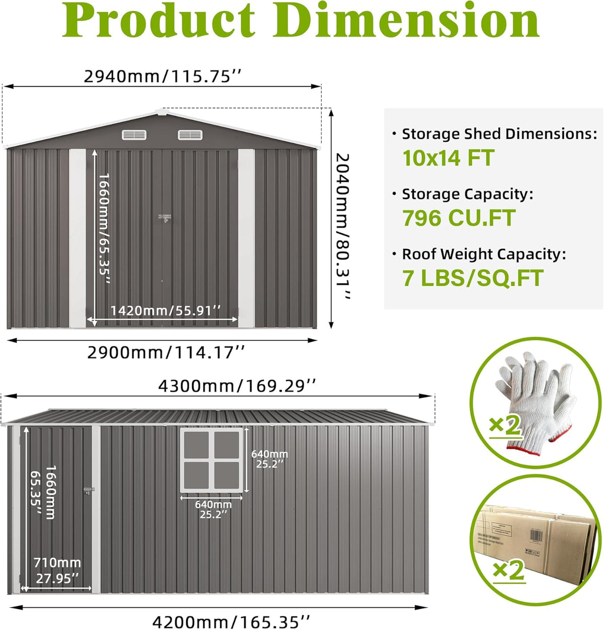 10x14 FT Outdoor Storage Shed with Window, Metal Sheds & Outdoor Storage with 3 Lockable Door and 4 Vents, Outside Storage Shed Waterproof for Backyard, Garden, Patio, Gray
