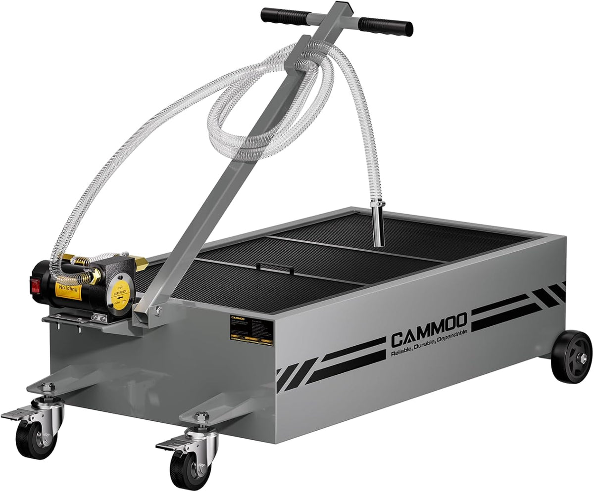 25 Gal Electric Oil Drain Pan, 110V High-Flow Pump, 9.8 FT Hose, 200 W Motor, 2 Locking Swivel Casters and 2 Directional Wheels Stable, Folding Handle, Heavy-Duty for Trucks, RVs, SUVs, Gray
