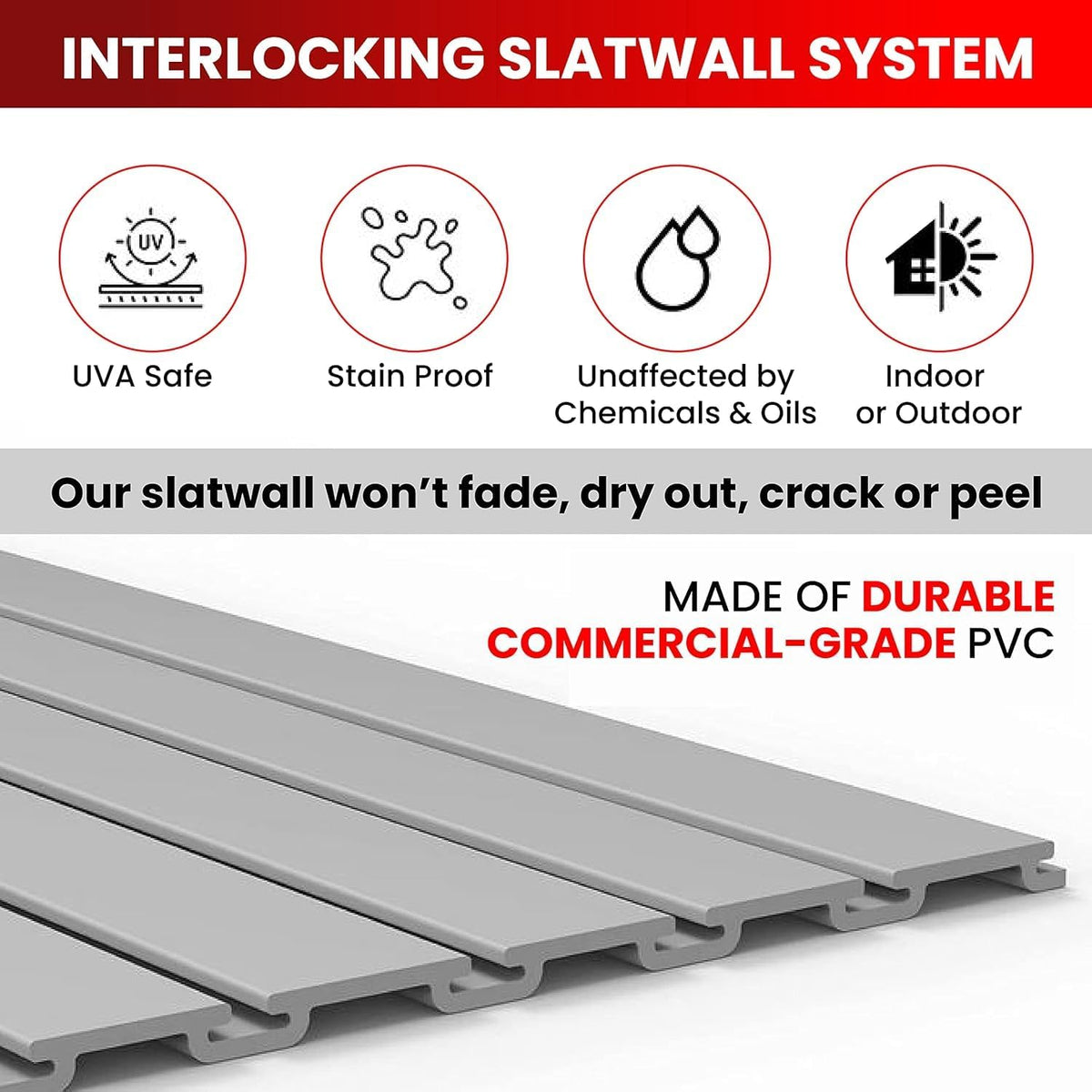 DLDIRECT Slatwall Panel Garage Wall Organizer: Heavy Duty Mounted PVC Rack, Interlocking Slat Paneling for Garage Storage, Slat Wall Board, Shelves System - 3 Color Samples