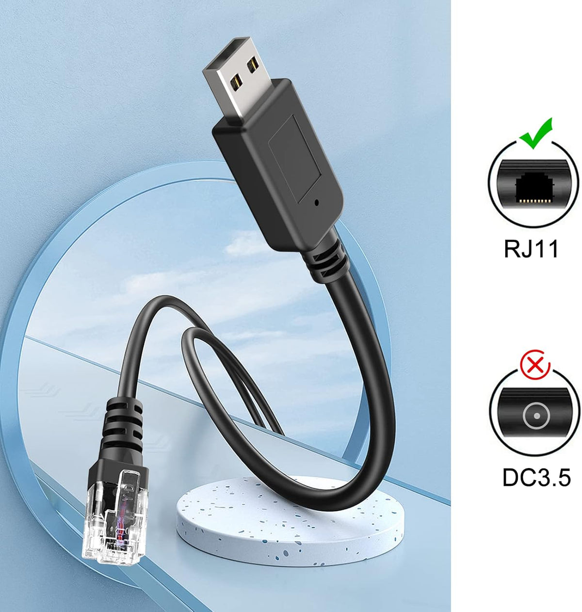 Radar Detector Cord, USB to RJ11 Cable,RJ11 Plug Power Cable,for Escort Uniden Radenso XP Beltronics Cobra Whistler Radar Detector,Replacement Power Cable for Radar Detectors (RJ11-3.3ft)