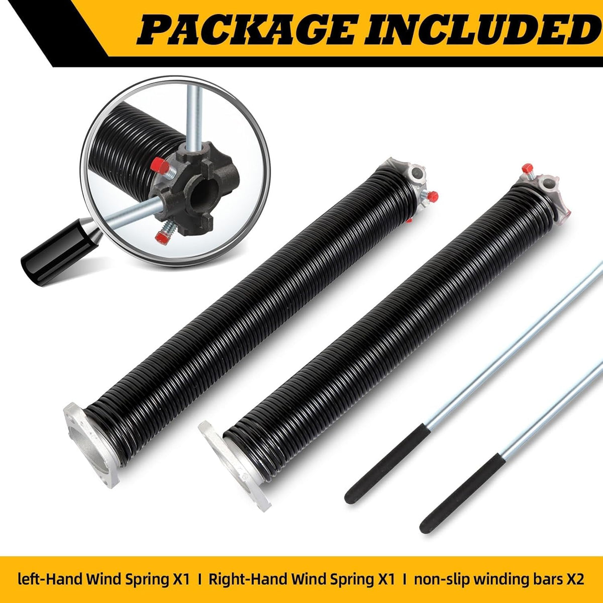 Pair of 2"Garage Door Torsion Springs Set with Non-Slip Winding Bars, Electrophoretic Coated (0.192X2"X20")