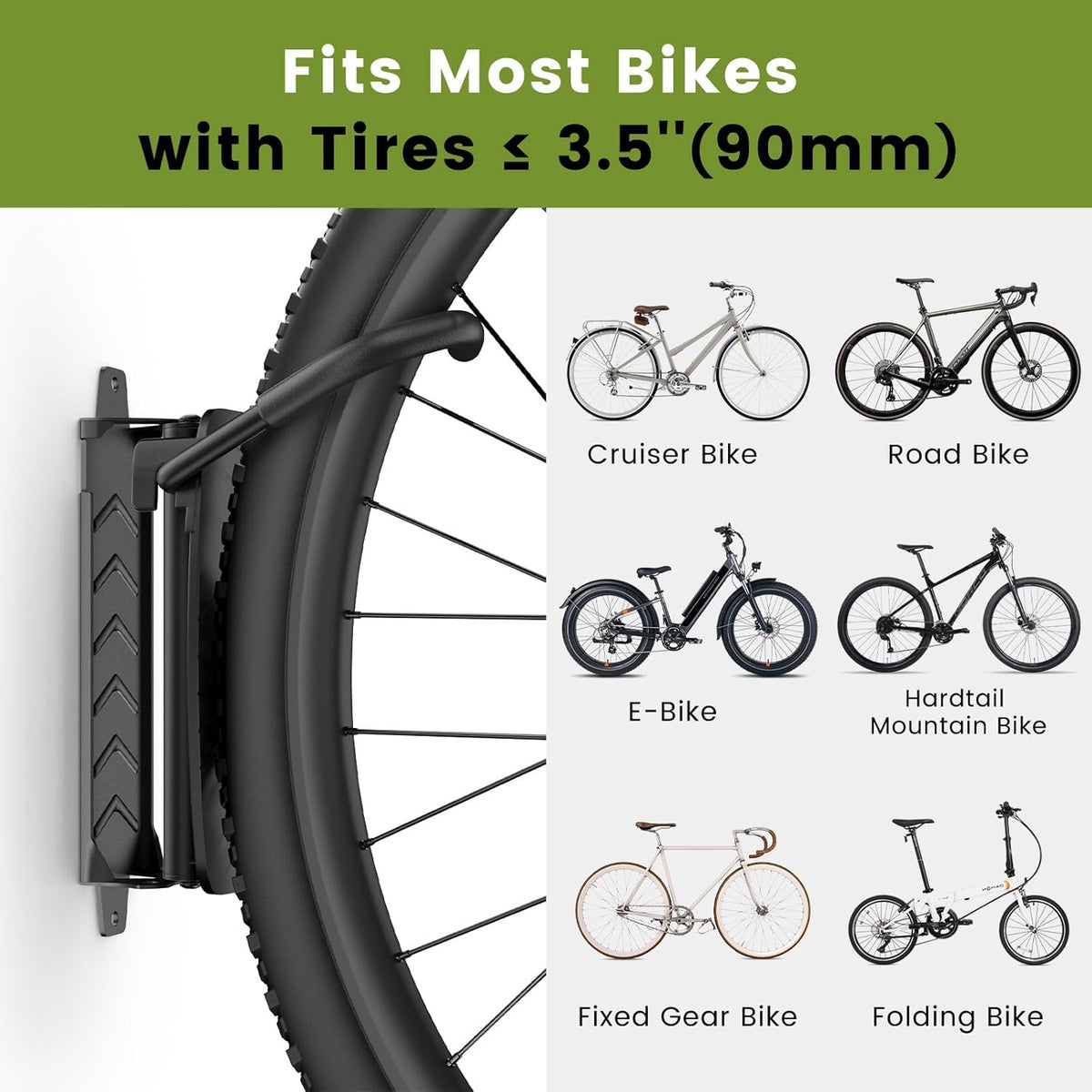 Swivel Bike Wall Mount [2 Pack], 150° Swivel Vertical Bike Rack Wall Hanger Holds up to 66lbs for Mountain/Road/Hybrid Bikes, Bike Hangers, Bicycle Storage Rack for Garage