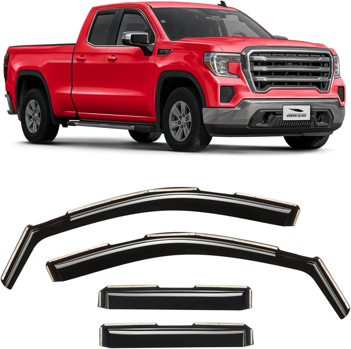 Voron Glass in-Channel Extra Durable Rain Guards for Trucks GMC Sierra 1500 2019-2025 Double Cab, Window Deflectors, Vent Window Visors, 4 Pieces - 230091v