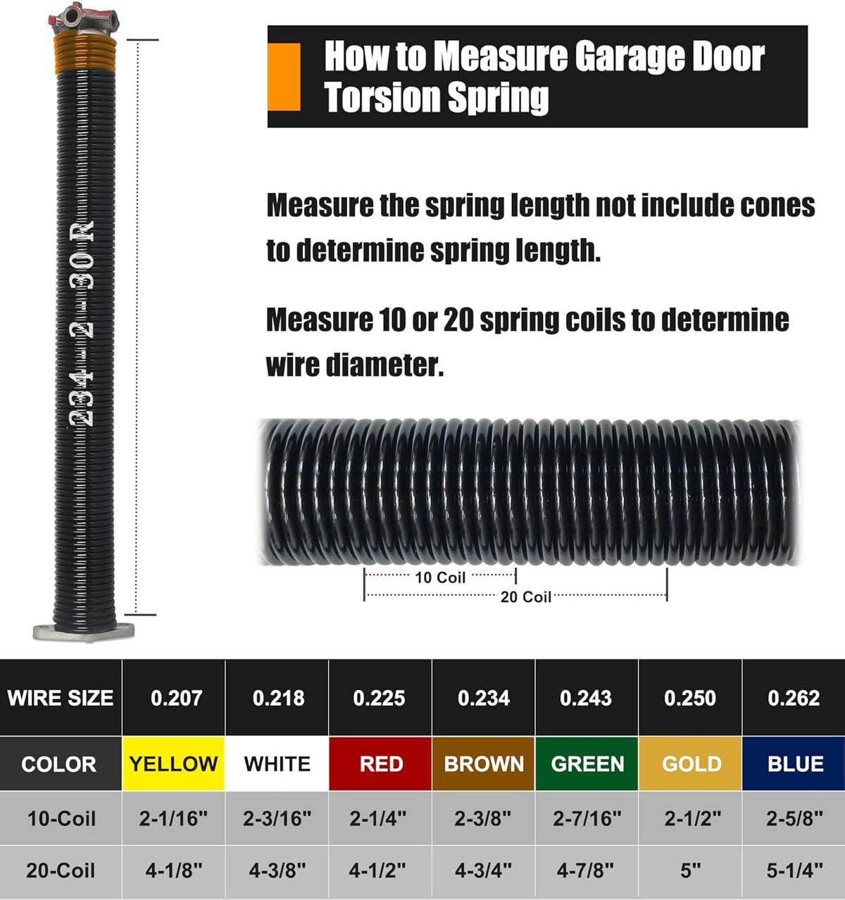 Garage Door Torsion Spring Set, Pair of 2" Electrophoresis Coated Garage Door Spring Replacement with 2 Non-Slip Winding Bars and Bearing, Minimum 16000 Cycles (.234x2x30")