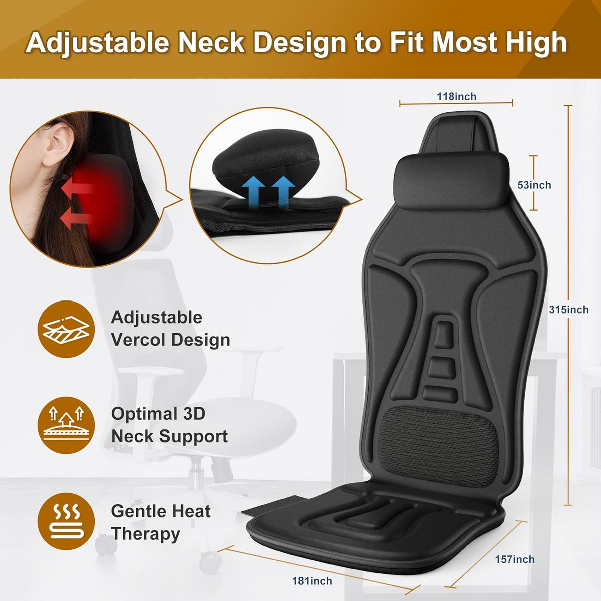 Back Massager with Heat for Pain Relief Deep Tissue, Portable Chair Massager Seat Cushion with Vibration Massage, Back Massage Chair Pad with Optional Cooling, Gifts for Dad Men Women Home Office Use
