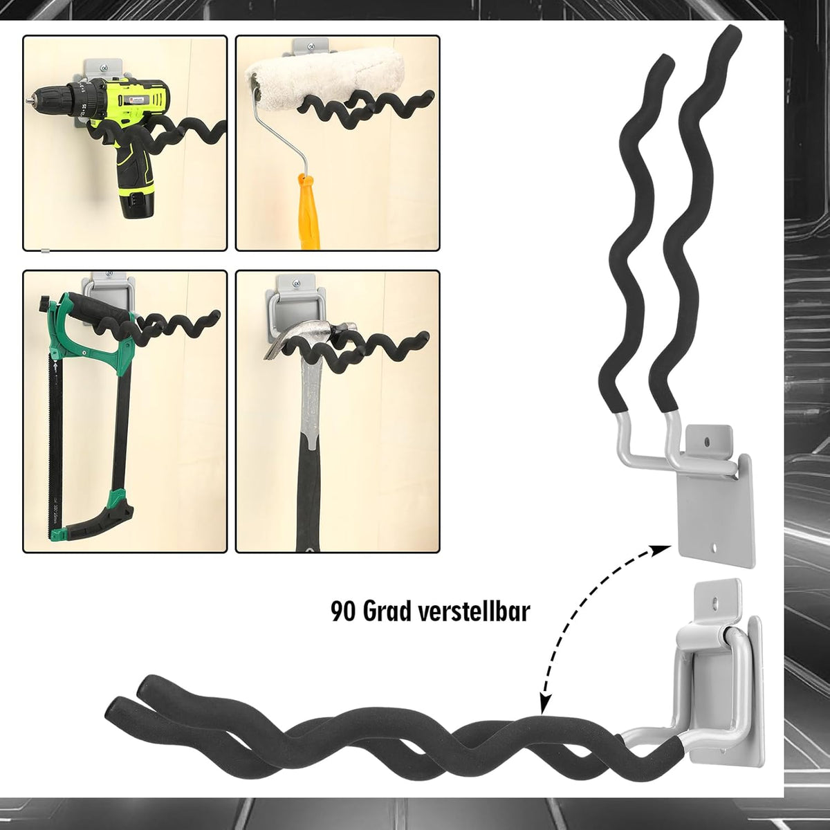 4 Pack Heavy Duty Garage Hooks Ladder Hangers for Garage Wall Flip up Wave Hooks for Shovels Chairs Durable 12" Foldable Tools Holder for Yard Garden Tool Organization