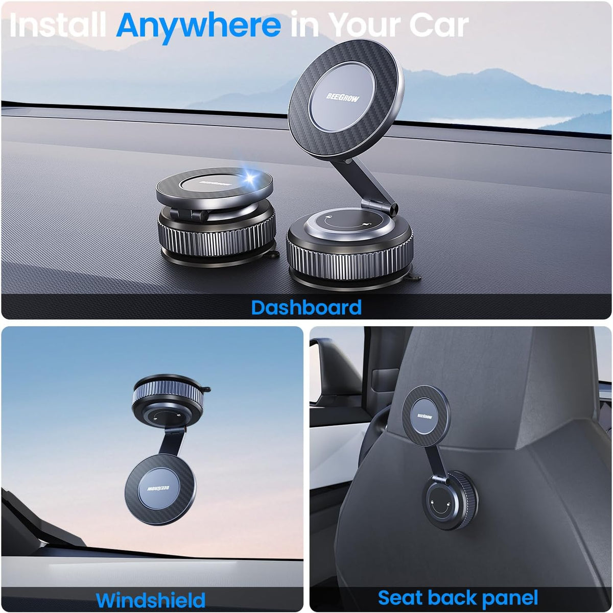 Car Phone Holder for Magsafe [96LBS Ultra Vacuum Suction+2800gf Ultra Magnetic] Car Phone Mount 360° Adjustable, Phone Holders for Your Car for iPhone 16 Pro Max 15 14 13 12 Plus (Carbon Fiber)