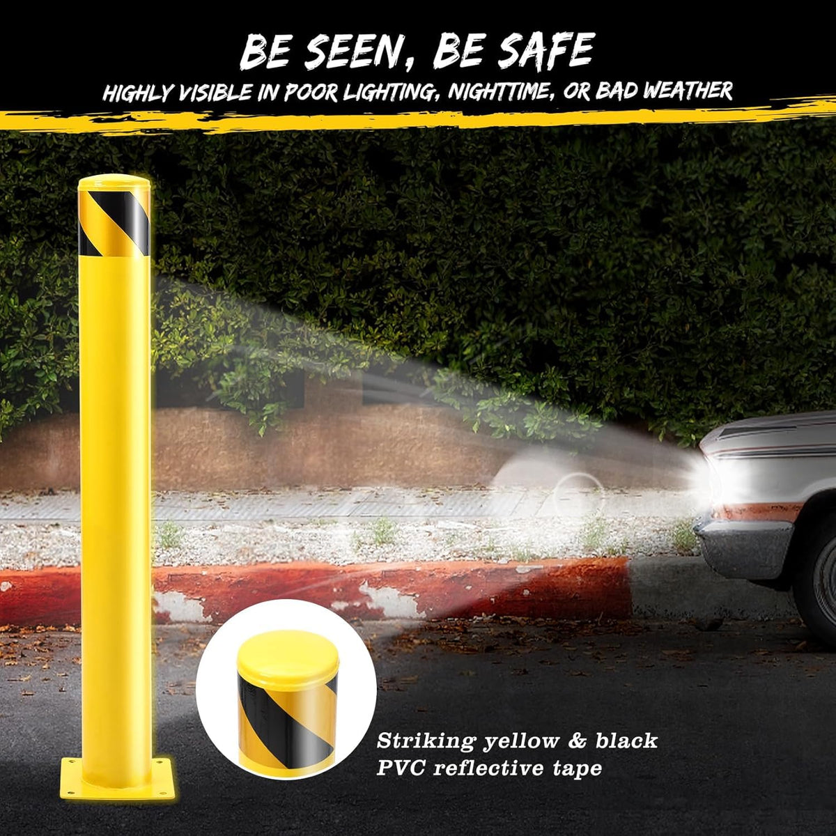 2 Pack Safety Bollard Post, 48 Inch Height 4.5 Inch Diameter Yellow Pipe Safety Steel Bollards with Anchor Bolts and Wrench, Steel Bollards for Road Warning Construction Traffic Control