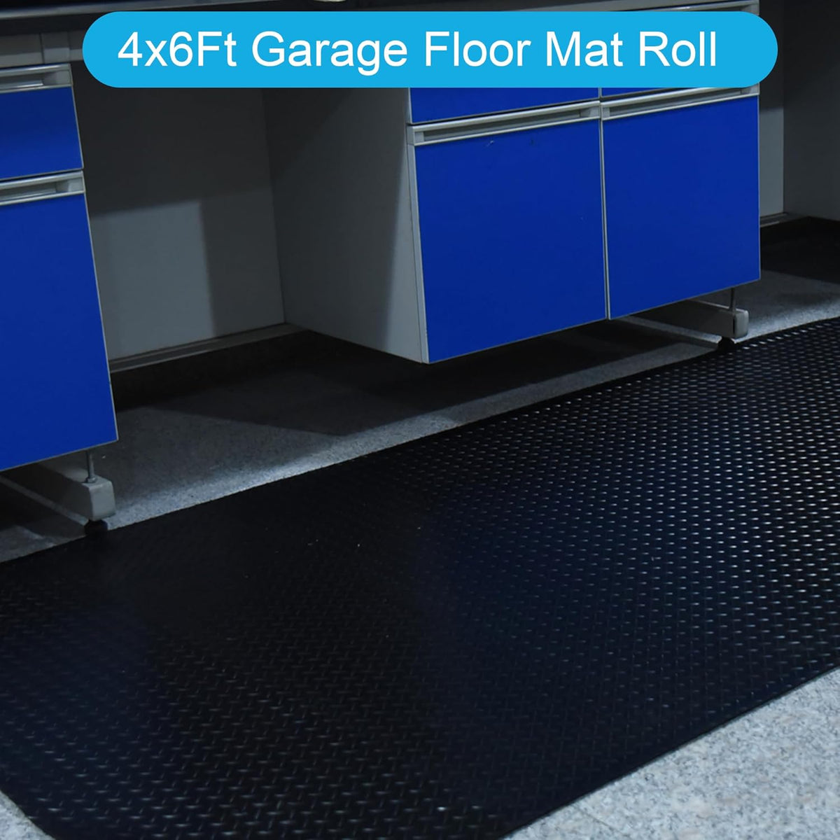 OrangeStar 4 x 6 Ft Garage Floor Mat, Diamond Plate PVC Garage Flooring Roll for Under Car, Heavy Duty Parking Mats, Black