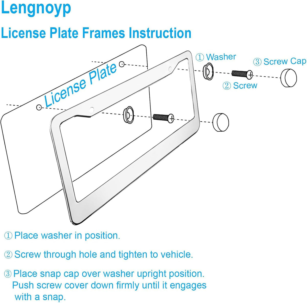 2PCS Chrome License Plate Frame, 2 Holes Silver Stainless Steel License Plate Frames, Universal Car License Plate Holder for Man, Licence Plate Frame and Screws, by Lengnoyp