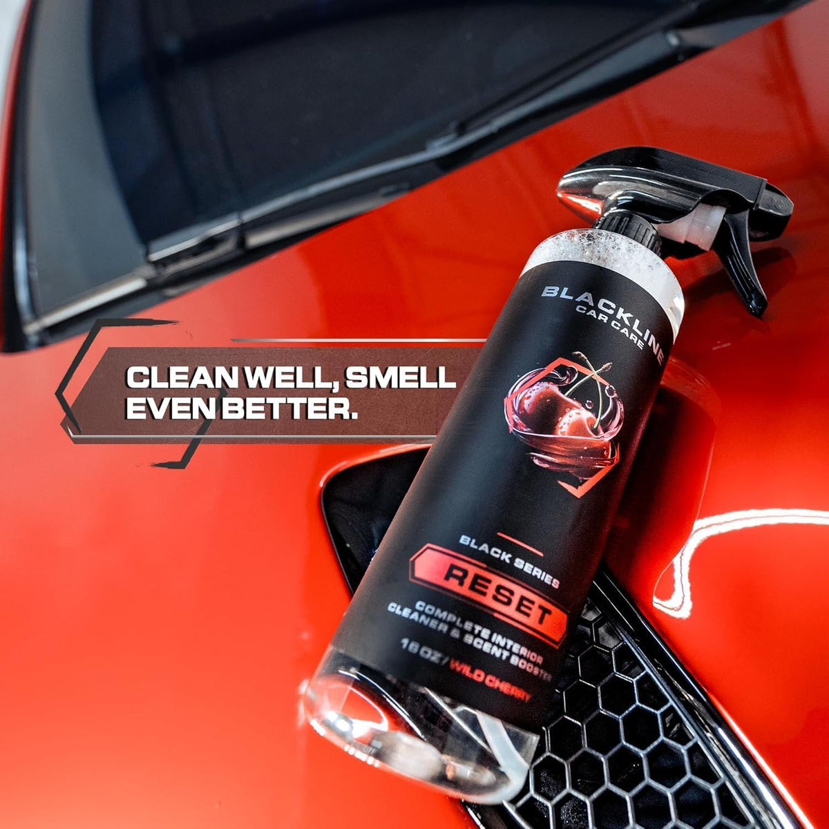 Blackline Luxury Scented Interior Cleaner Reset Deep Cleans & Deodorizes All Surfaces, pH-Neutral High-Foam Formula, Long-Lasting Premium Fragrance for Cars (16 Fl Oz, Wild Cherry)