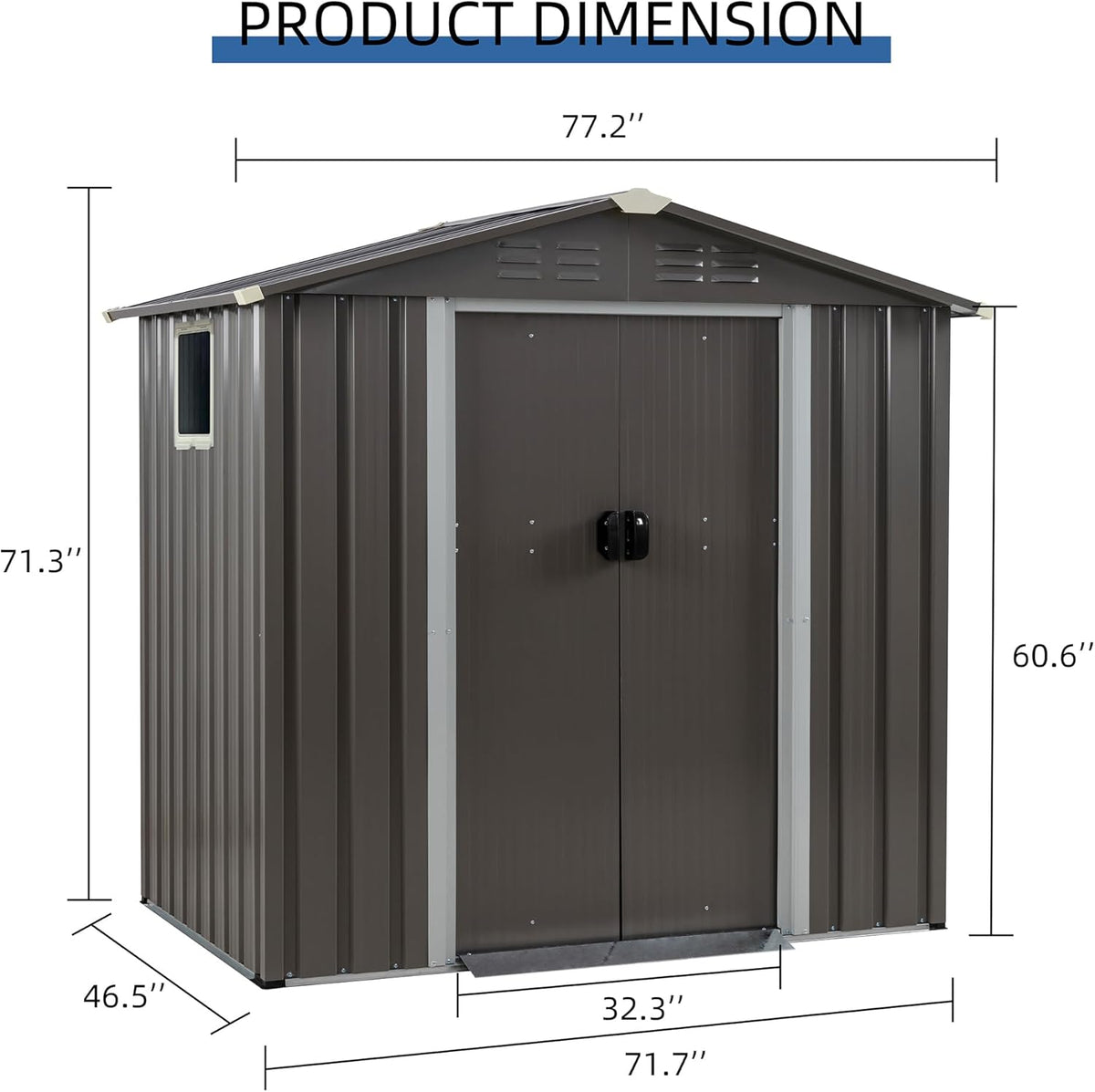 JYQAQA 6x4 FT Outdoor Garden Storage Shed,Waterproof Metal Garden Sheds with Lockable Double Door,Weather Resistant Steel Tool Storage House Shed forPatio,Lawn Gray