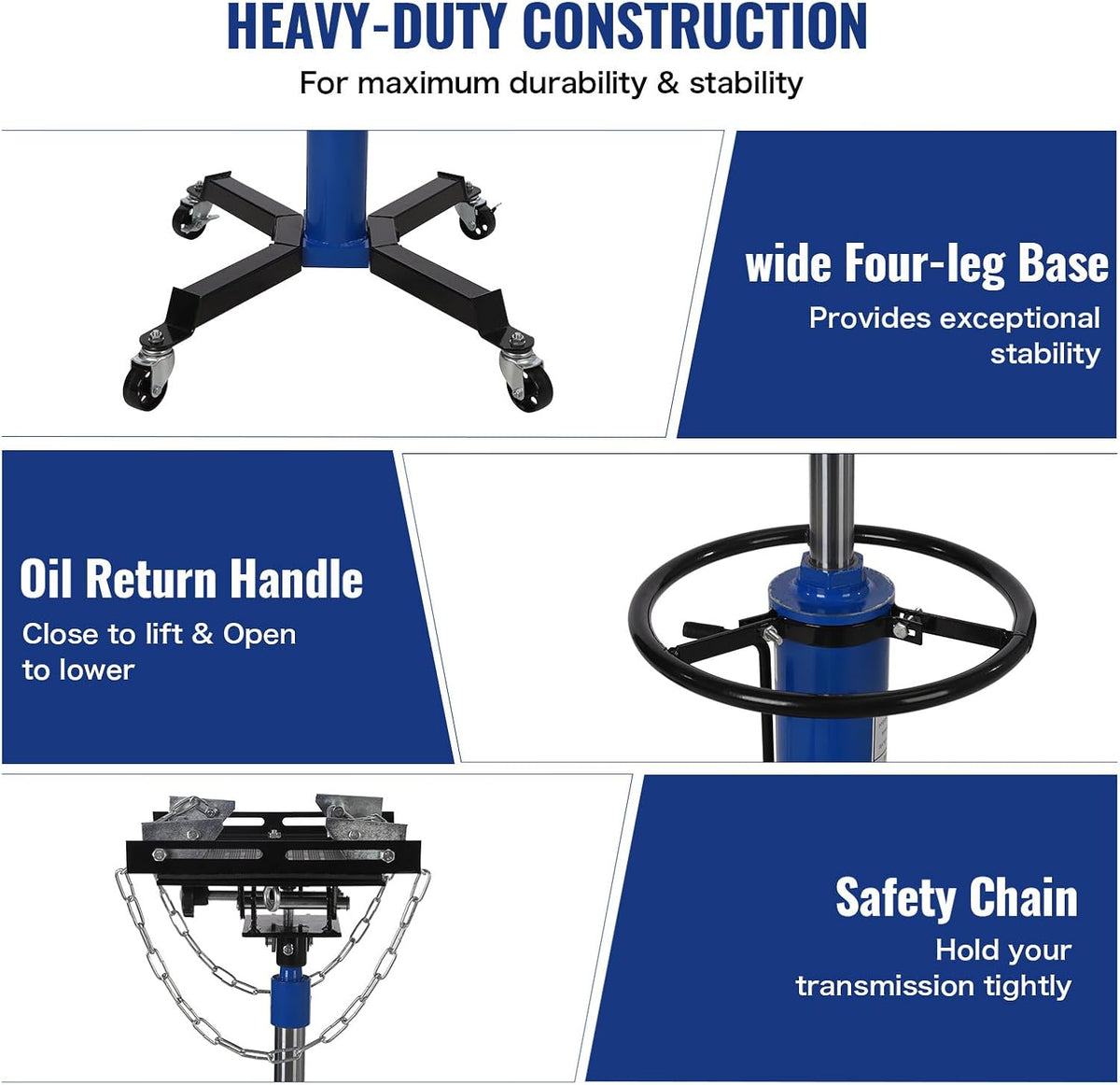 Hydraulic Transmission Jack 1100 LBS Capacity 33.8"-72.8" Lifting Height 2 Stage Hydraulic Telescoping Jack, Trans Jack Stand Heavy Duty with Foot Pedal and 360° Swivel Wheel, Blue
