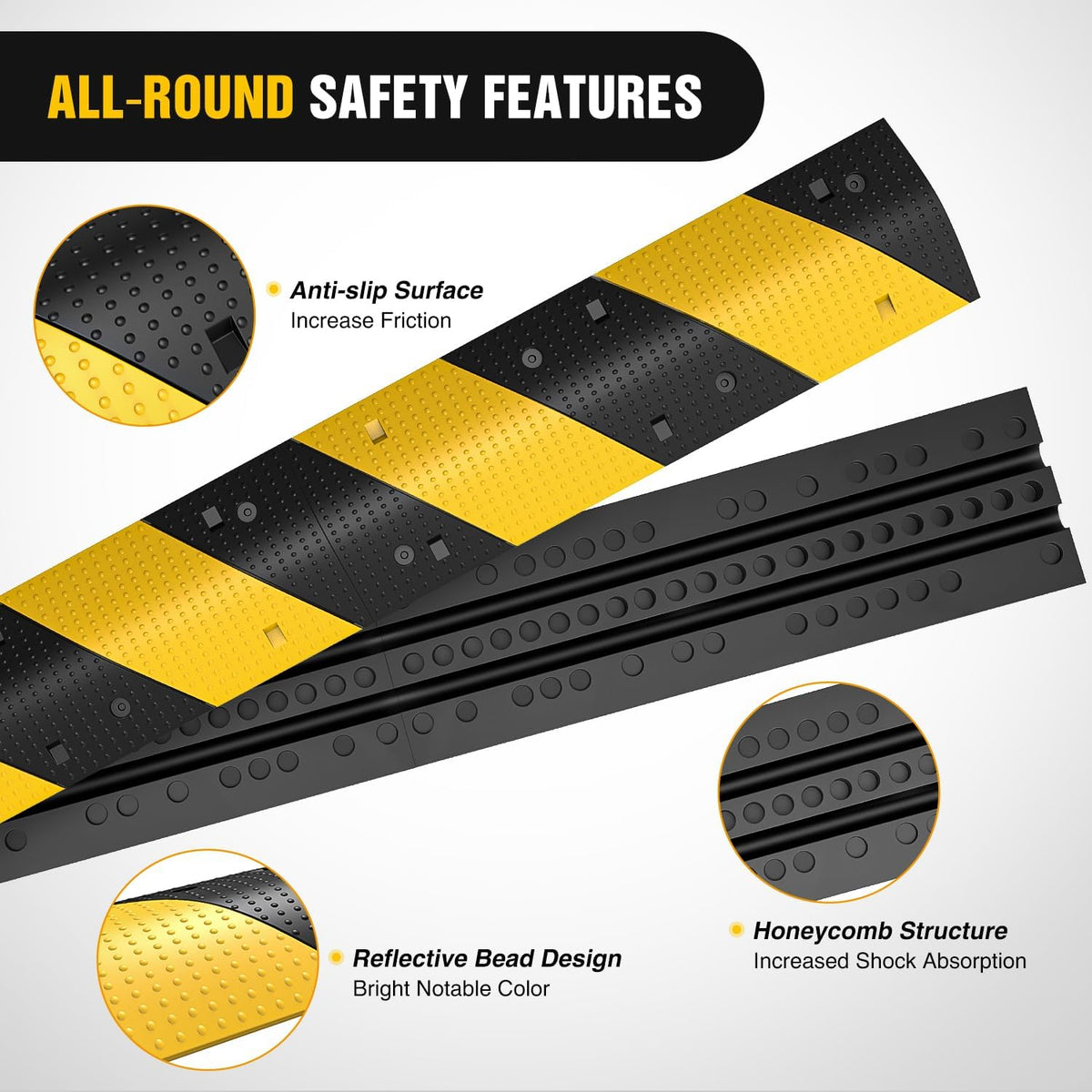 Nilight Rubber Speed Bump, 39.3" Heavy Duty 2 Channel Cable Protector Speed Humps for Garage Gravel Roads Asphalt Concrete, 19000 lbs Load Capacity, 2-Pack