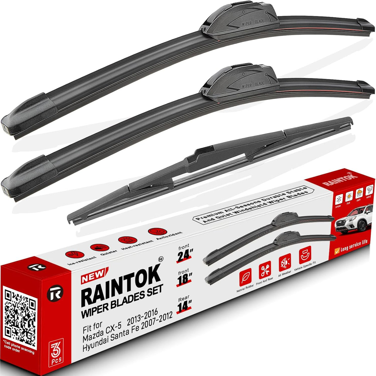Windshield Wiper Blades Replacement for 2013 2014 2015 2016 Mazda CX5 CX-5 Original Factory Quality Front Rear Wipers Blade Set for My Car - 24" 18" 14" (Pack of 3)