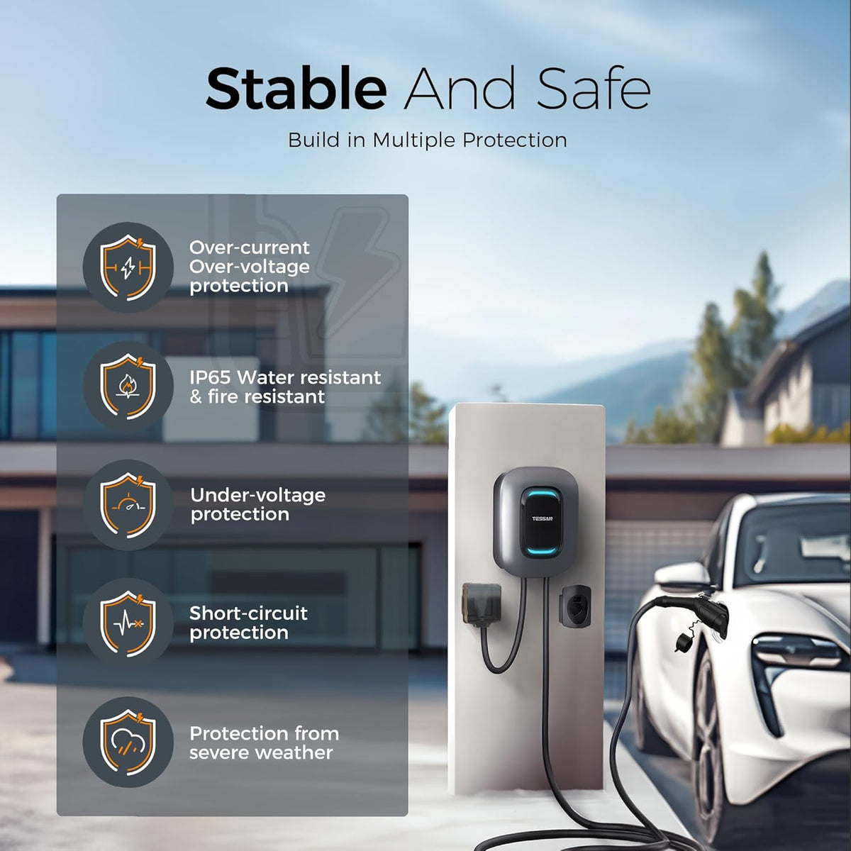 EV Charger Level 2, TESSAN 40A/240V Electric Vehicle Charing Station, Smart EV Chargers Equipment App Control Wi-Fi （Only 2.4Ghz）& Bluetooth 25ft Cable with NEMA 14-50 Plug for Indoor Outdoor Home