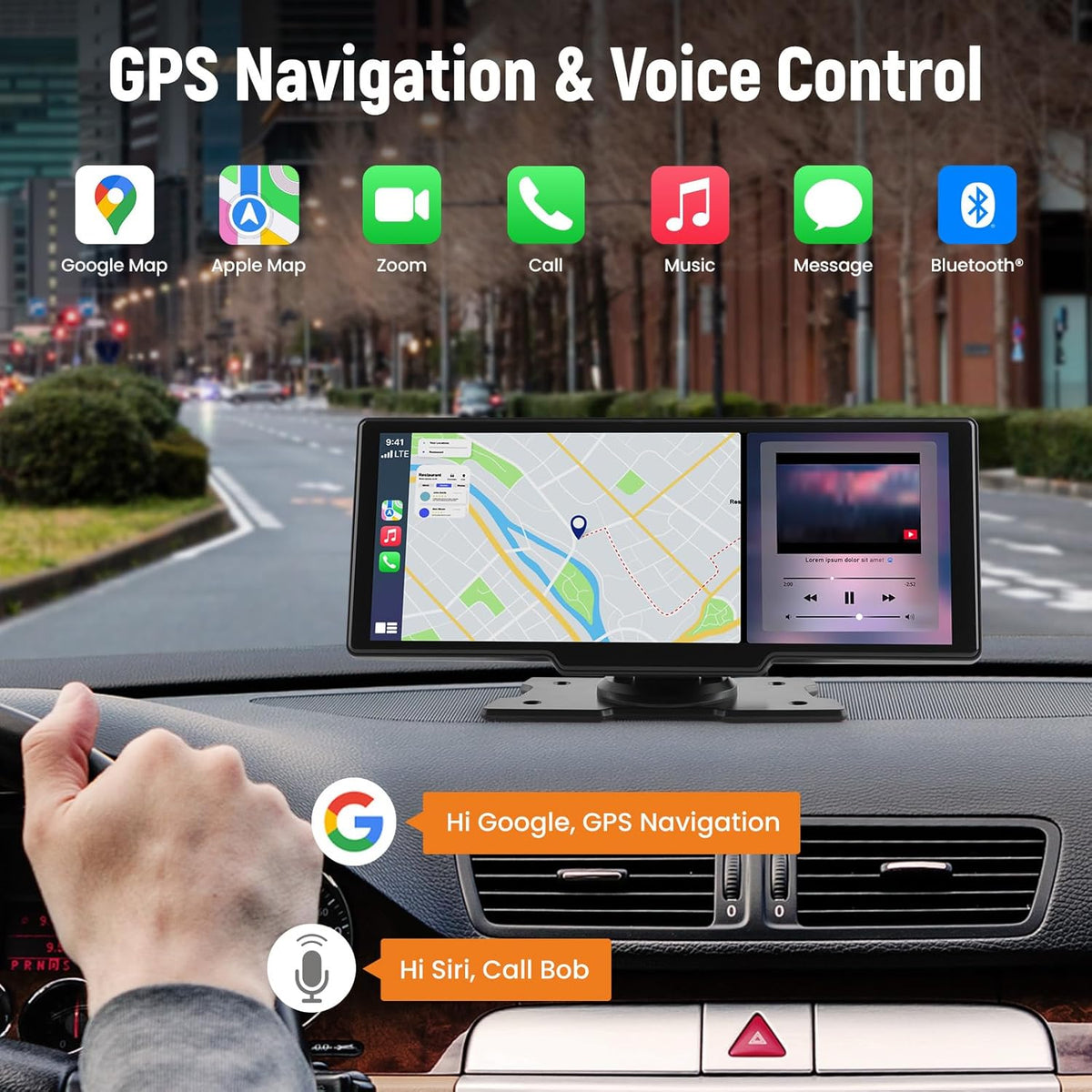maXpeedingrods Car Stereo with Apple CarPlay & Android Auto, 10.26" Portable Car Radio with Front & Backup Camera, Audio Receiver, 2.5K Dash Cam, GPS Navigation, Mirror Link, Bluetooth