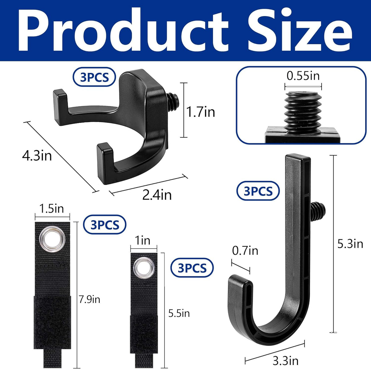 12 Pcs Storage Shed Tool Hooks with Extension Straps,ABS Shed Tool Hangers Include U-Shape and J-Shape,Storage Shed Shelves Accessories for Organizing Tool, Ladders, Bulk Items