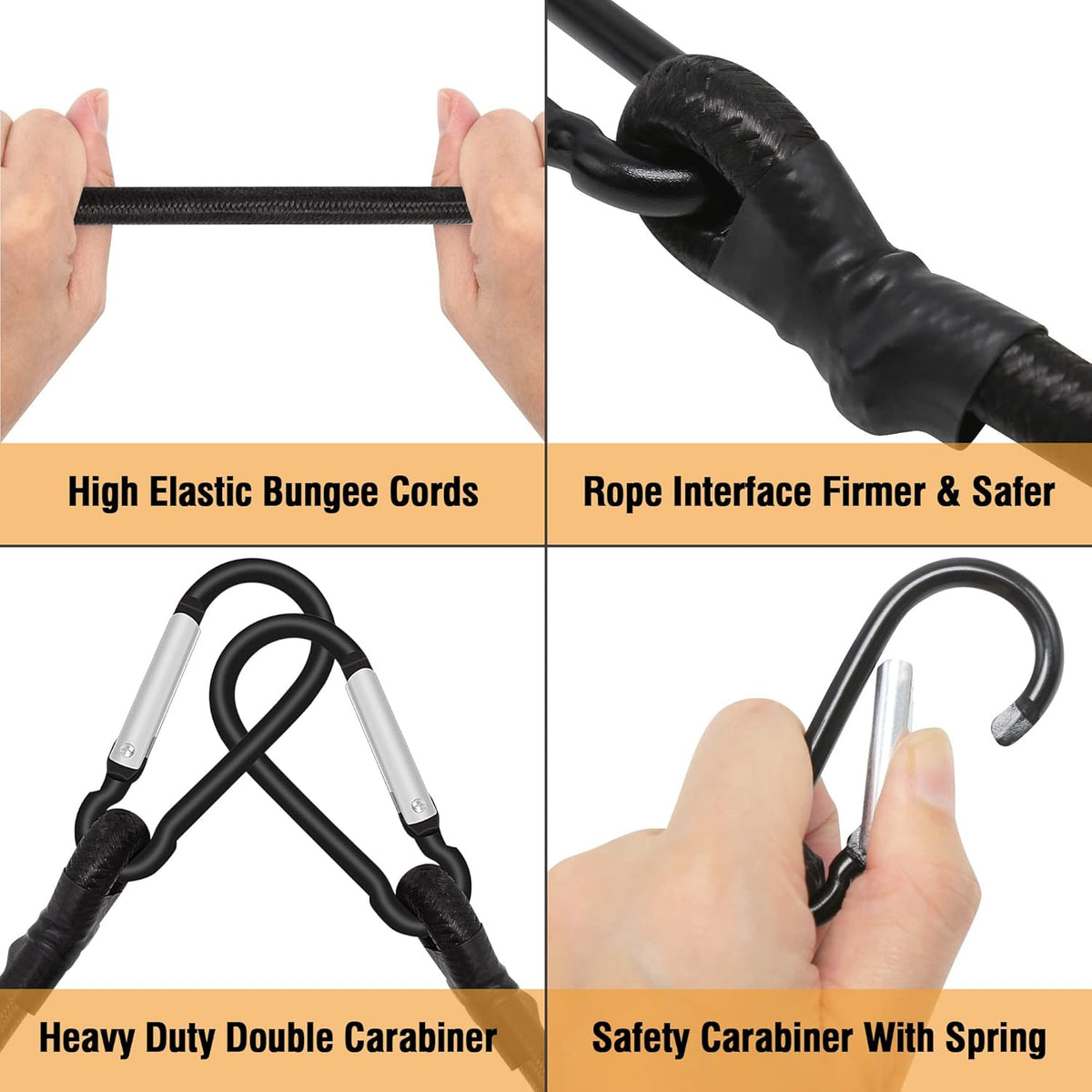 6 Piece Bungee Cords with Hooks - Heavy Duty Outdoor Bungee Cord Includes 24", 40", 60", Extra Strong Carabiner Bungee Cord with Metal Hook for Camping, Tarps, Bike Rack, Tent, Car
