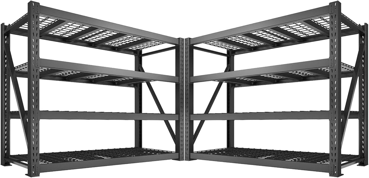 Bepatio 8000LBS Garage Shelving Heavy Duty, 77" Ultra Wide Storage Shelves 4 Tier Metal Shelving for Storage, Adjustable Utility Shelves For Garage, Basement, Warehouse, Black 77" W*24" D*72”H, 2 Pack