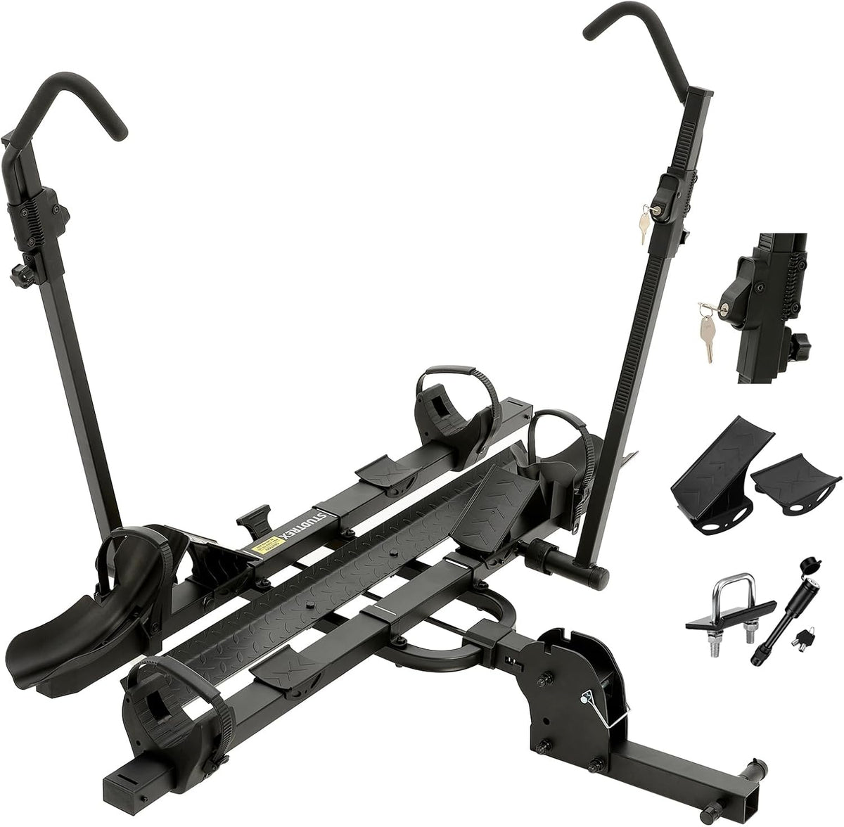 TrailV2 Plus Hitch 2 Ebike Rack with Ramp, Tilt, Fold, Anti-Theft Hitch & Wheel Locks, Heavy Duty 170 lbs Capacity, Fits 2" Receiver, Max 5" Fat Tires, Electric Bike Rack for for Car, SUV, Truck, RV