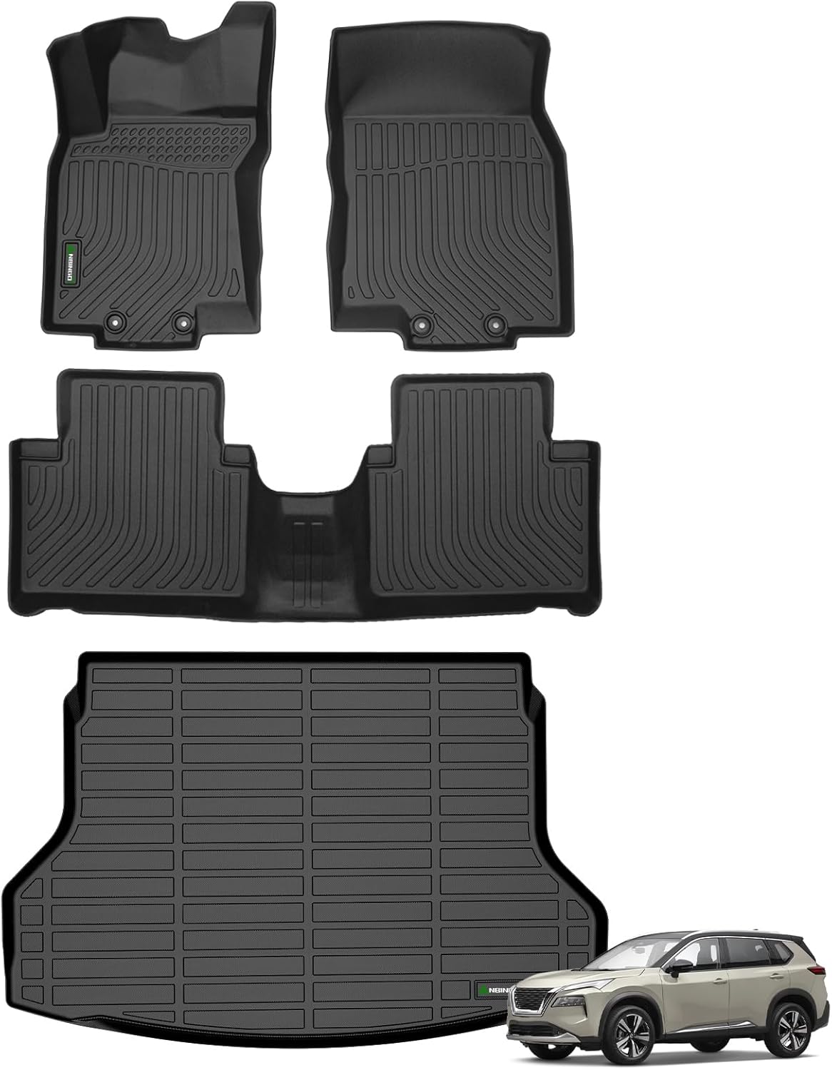 ANBINGO®-Floor Mats for Nissan Rogue 2014-2020 (Not Fit 7-Seat or Hybrid) All Weather Rogue Floor Liners Set Rogue Accessories Black (Rear Trunk Mat+Floor Mats)