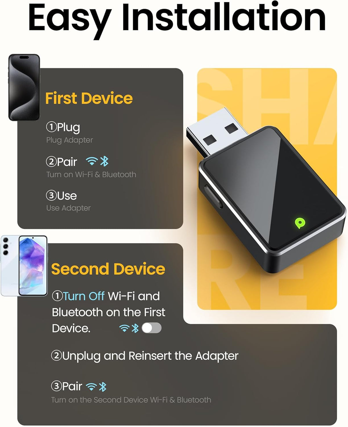 Wireless CarPlay Adapter, One Click Multi Device Switching Seamless Connection, Convert Wired to Wireless carplay, Compatible with iOS 10+, Android 11+, 2018 and Later Models