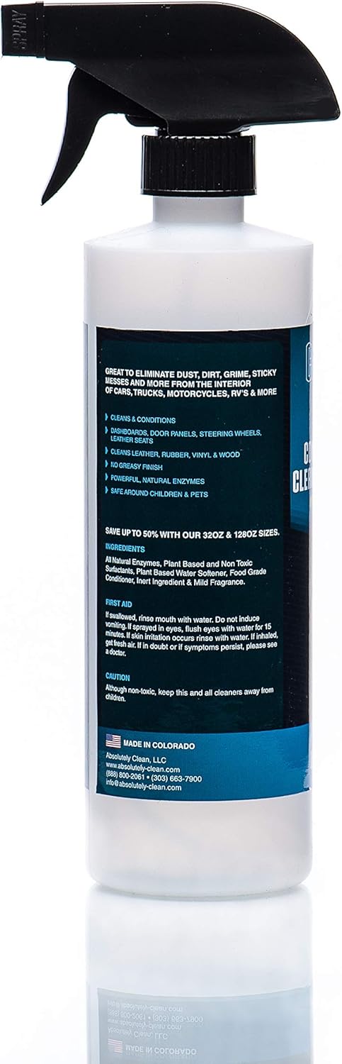 Absolutely Clean Car Magic Complete Interior Cleaner and Conditioner - Multi-Purpose Car Interior Cleaner | Cleans Leather, Rubber, Vinyl & Wood | Non-Greasy Formula | USA Made (16oz Spray Bottle)