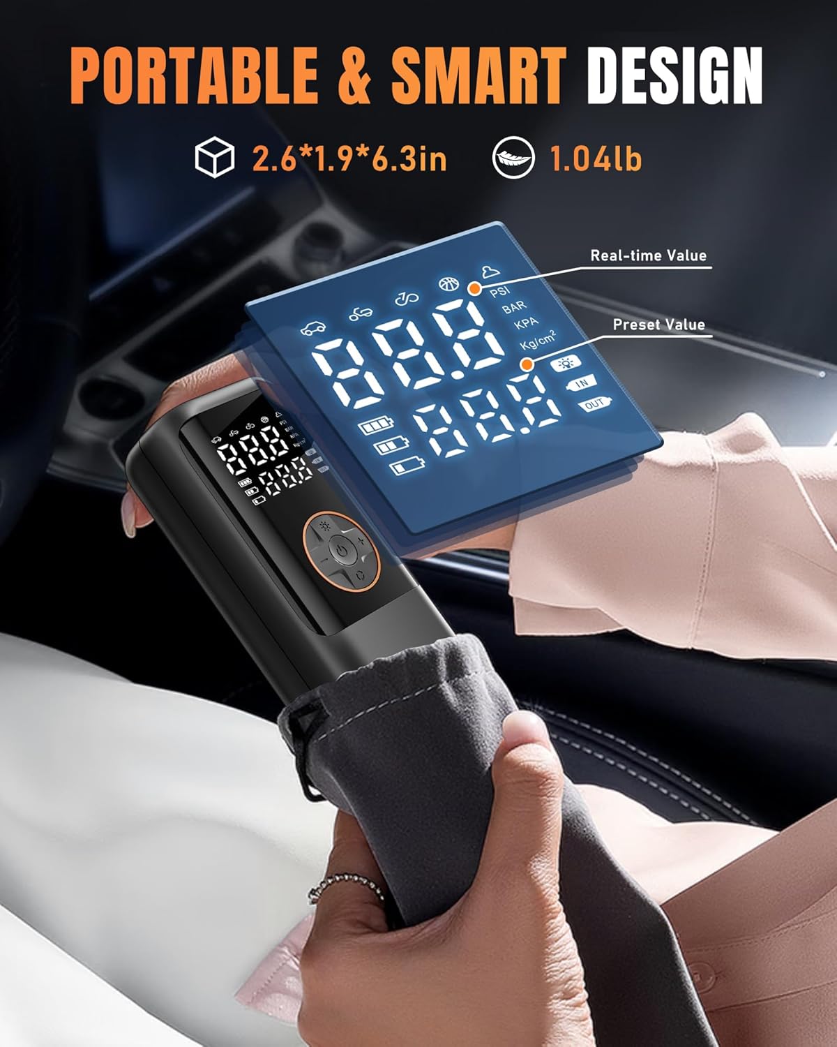 Tire Inflator Portable Air Compressor, 150PSI Air Compressor for Car Tires, Cordless Bike Pump with Pressure Gauge & LED Light, Tire Pump for Cars, Motorcycles, Bikes, Balls
