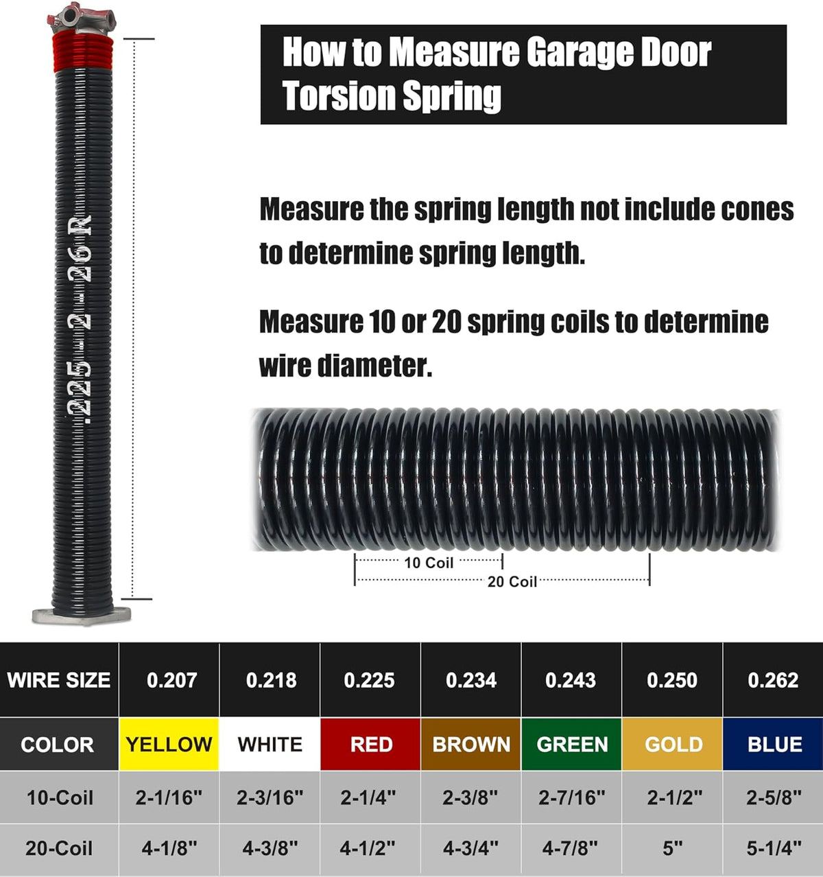 Garage Door Torsion Spring Set, Pair of 2" Electrophoresis Coated Garage Door Spring Replacement with 2 Non-Slip Winding Bars and Bearing, Minimum 16000 Cycles (.225x2x26")